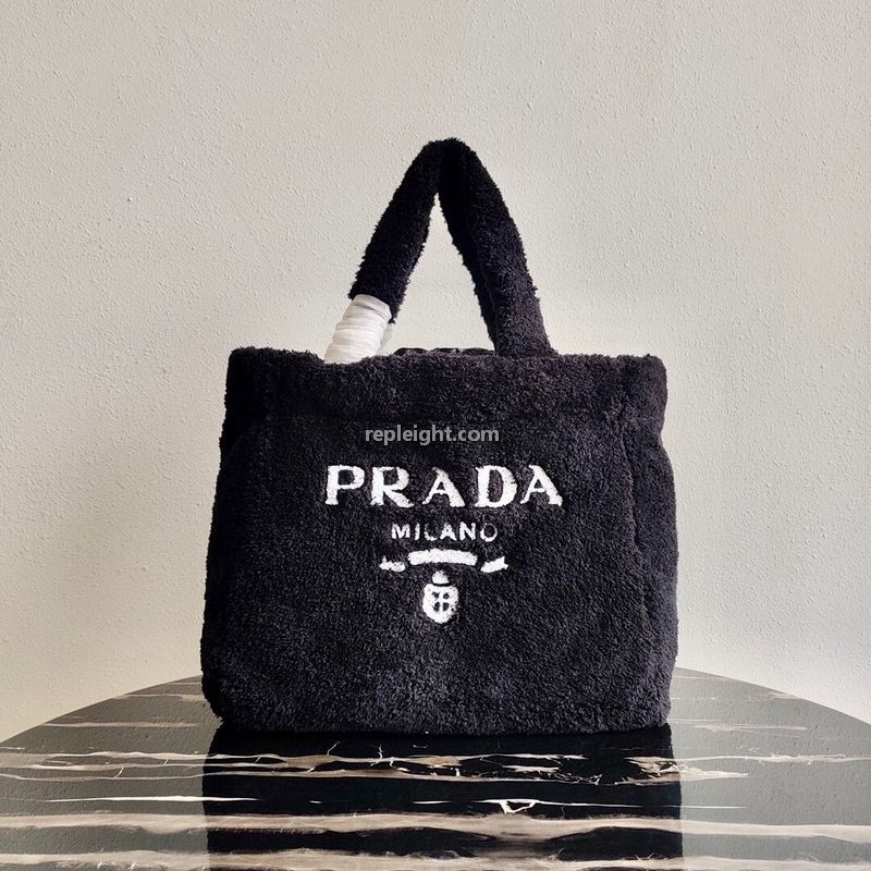 PRADA-1BG130 프라다 블랙 시어링 테리 토트 백