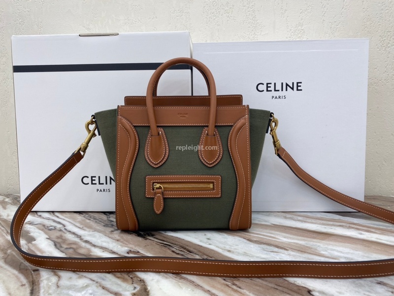 CELINE-189242 셀린느 카키 텍스타일 나노 러기지 백