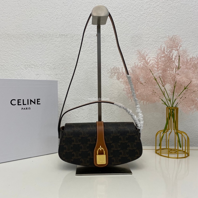 CELINE-101592 셀린느 브라운 트리오페 스트랩 클러치