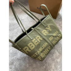 BURBERRY-80418011 버버리 카키 미니 호스페리 리넨 코튼 캔버스 비치 토트