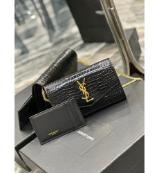 YSL- SAINT LAURENT 607788DND1J1000 크로커다일 엠보스드 샤이니 가죽  UPTOWN 체인 지갑