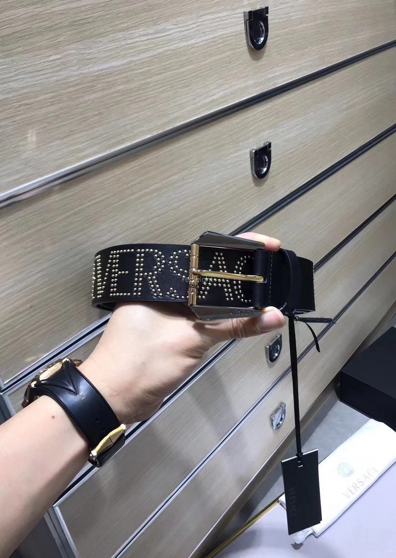 Versace- 스터드 로고 가죽 벨트 3.8CM (1)